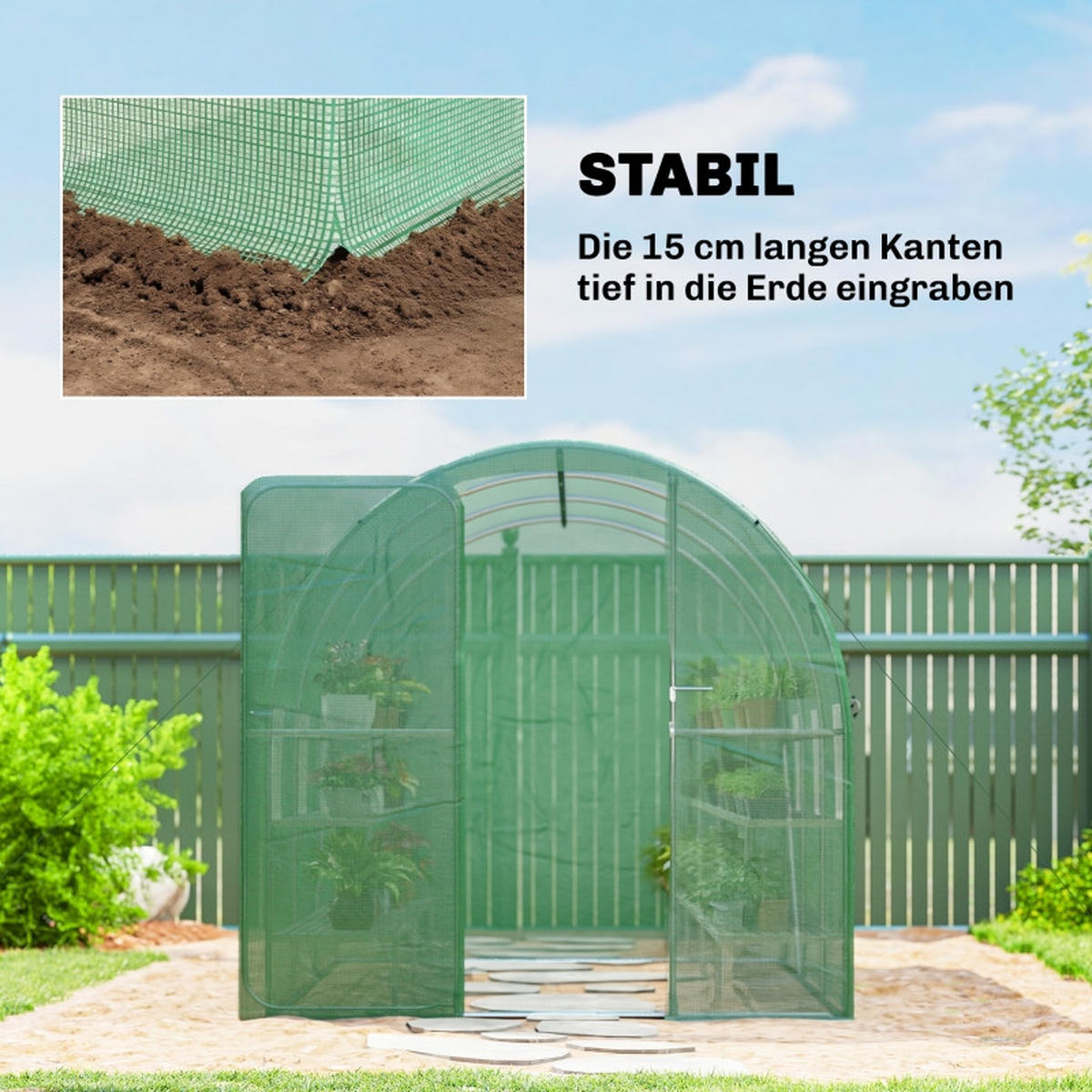 GEWÄCHSHAUS aus Polyethylen 200x300x200 cm in Grün mit 6 Netzfenstern - Grün, Kunststoff (300/200/200cm) - Modfu