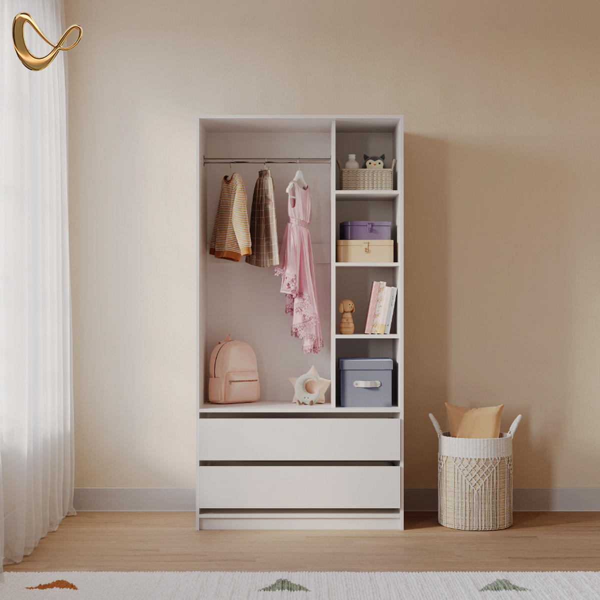 KINDERKLEIDERSCHRANK Trento Weiß 100 x 200 cm mit 2 Schubladen - Weiß, Holzwerkstoff (100/200/50cm) - Livinity®