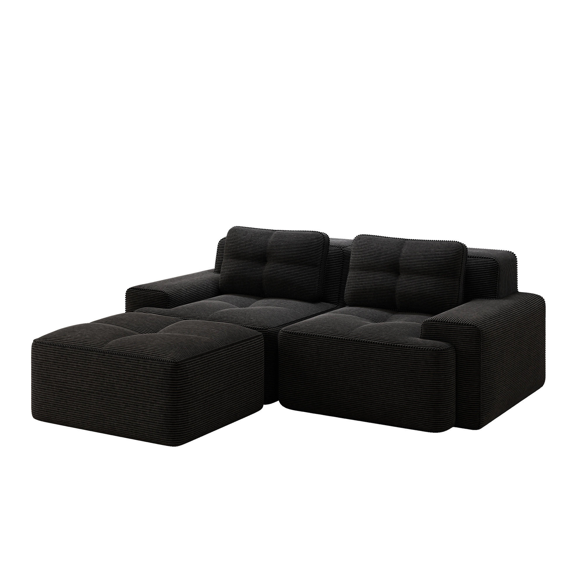 ECKSOFA boneless mit Tiefsitz, geschwungener Rückenlehne und flexiblem Aufbau, Schwarz - Schwarz, Textil (204/177cm) - Redom