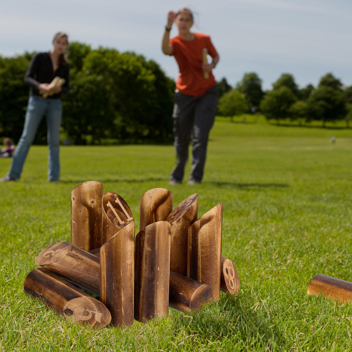KUBB Wikingerspiel - Braun, Holz/Textil (28.5/17.5/18cm) - Relaxdays