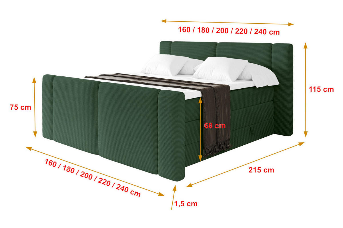 BOXSPRINGBETT mit Matratze H3/H4 - EVON KING Zanozek - 160x200 cm Grün - Grün, Holzwerkstoff (160/200cm) - ALTDECOR