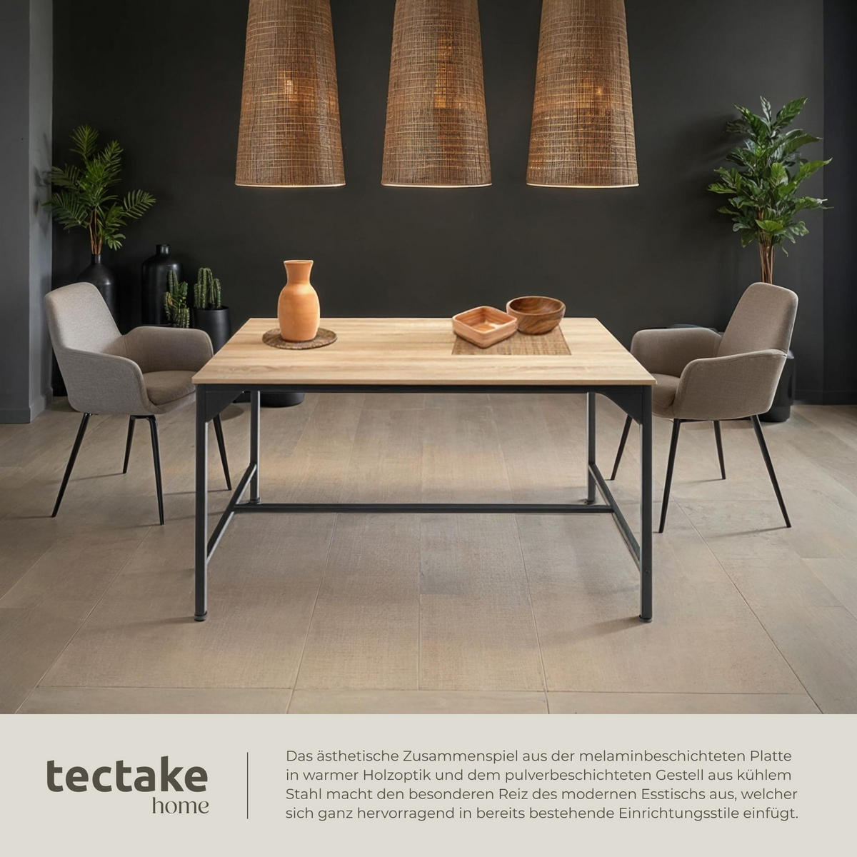ESSTISCH Belfast,120 x 75 x 75 cm,Industrial Holz hell, Eiche Sonoma - Naturfarben, Holz (120/75/75cm) - tectake
