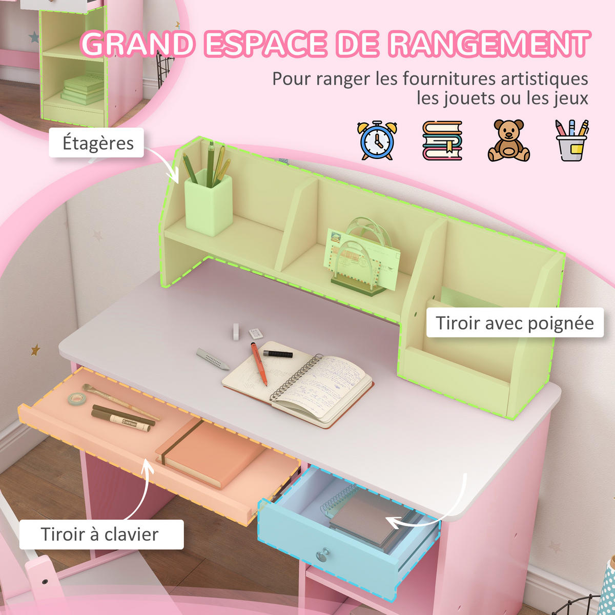 SCHREIBTISCH-SET DE-17537 Rosé - Pink, Holzwerkstoff (90/90/45cm) - ComfortXL
