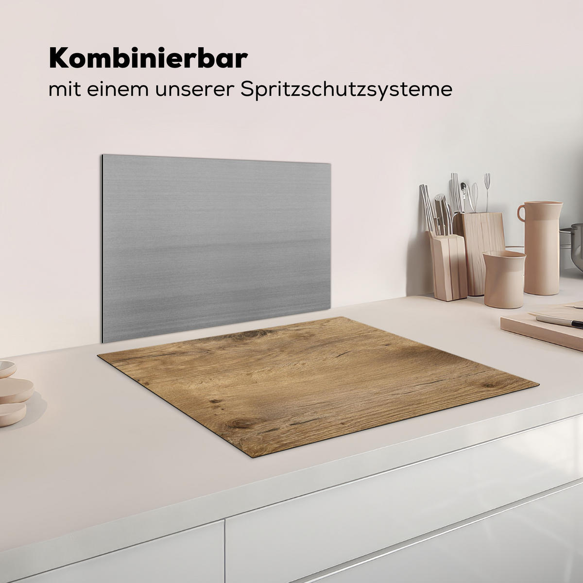 HERDABDECKPLATTE Holz - Braun - Holzoptik Herdabdeckung Induktionsfeld 65x52 cm - Eichefarben, Kunststoff (65/52/0.2cm) - MuchoWow