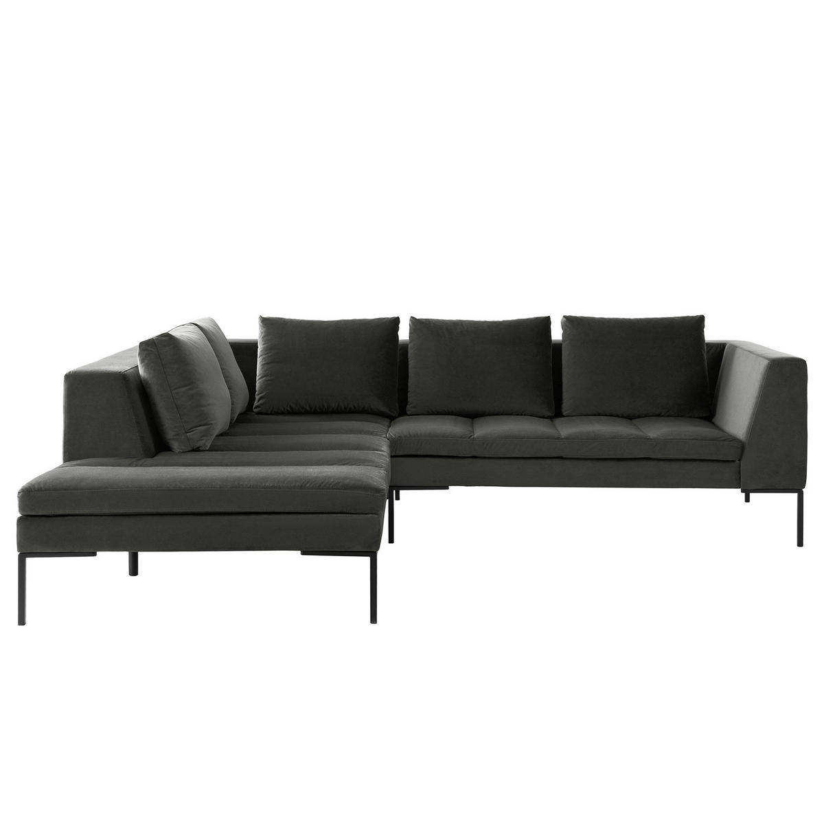 ECKSOFA mit Ottomane - Schwarz/Grün, Textil/Metall (255/230cm) - home24