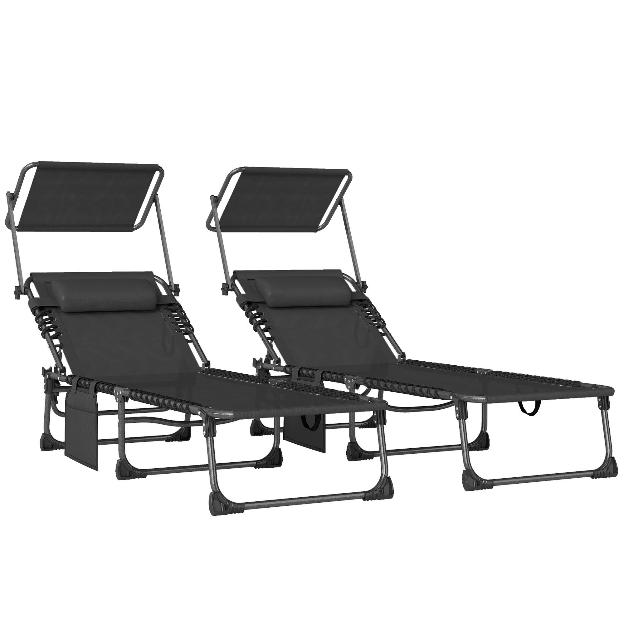 RELAXSESSEL-SET mit Kopfstütze und Sonnenschutz, Doppelsessel in Schwarz - Schwarz, Metall (57/30/190cm) - Vallsero