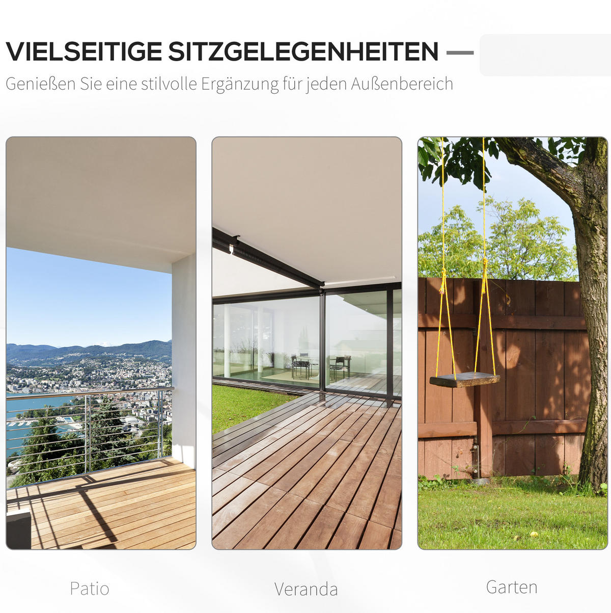 HOLLYWOODSCHAUKEL 117/69/60 cm für 2 Personen mit Stahlseilen und hoher Rückenlehne, Weiß - Weiß, Holz (69/60/117cm) - Redom