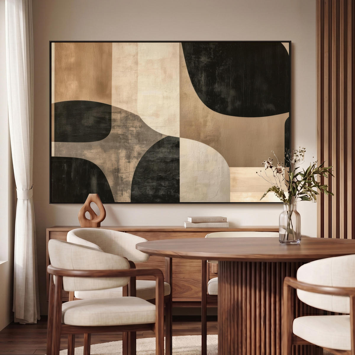 LEINWAND Bilder mit Rahmen - Abstrakt - Flugzeuge - Schwarz - Rund - 150x100 - Beige, Textil (150/100cm) - MuchoWow