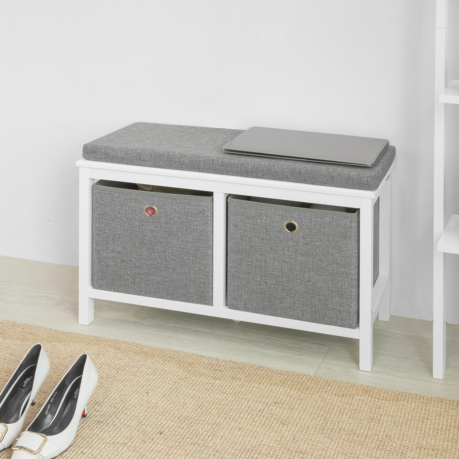 SCHUHBANK Weiß - Weiß, Holzwerkstoff (70/50/30cm) - SoBuy