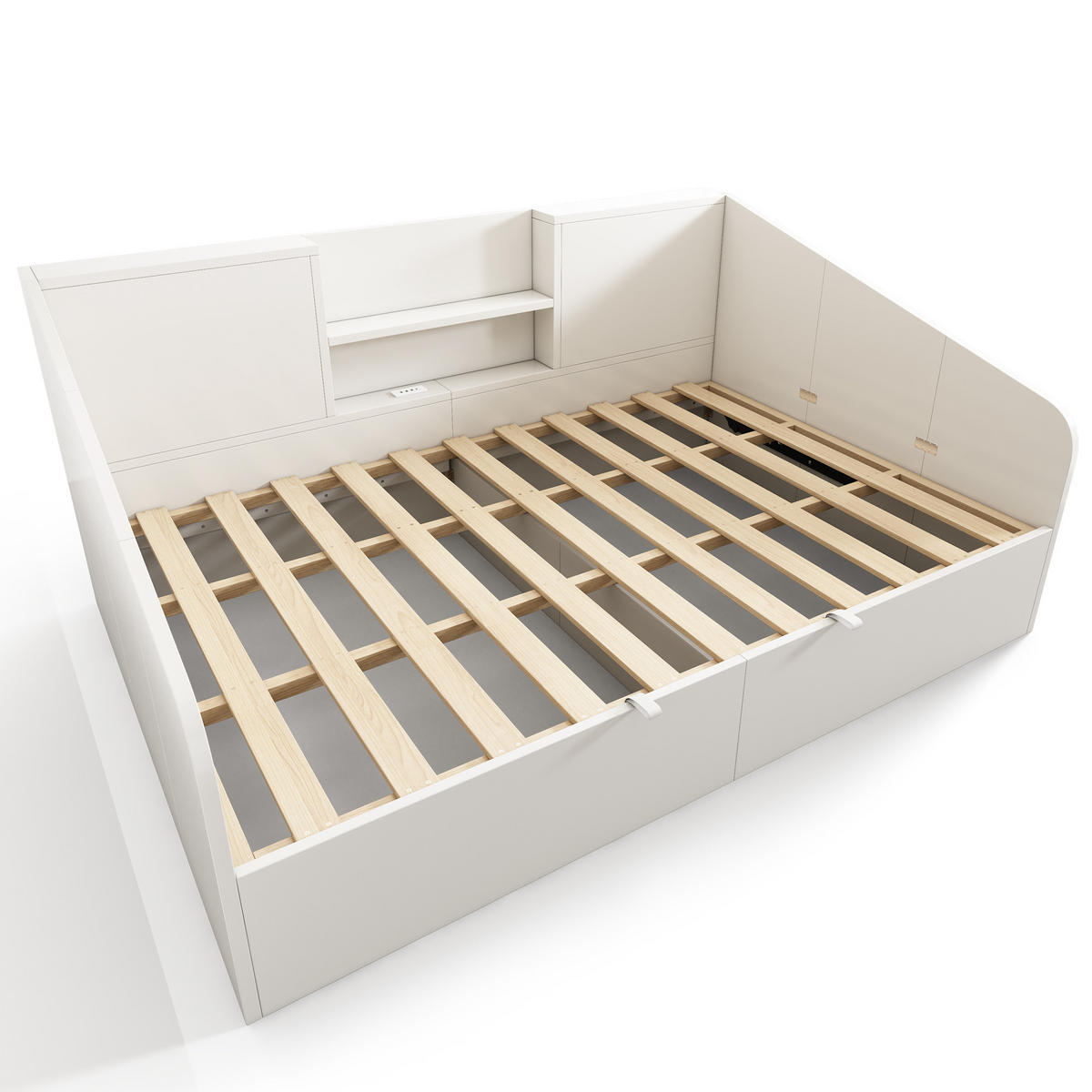 TAGESBETT 140/190 cm DE-00806, in Weiß, Hydraulik und 2 Ablagen - Weiß, Holz (140/190cm) - ComfortXL