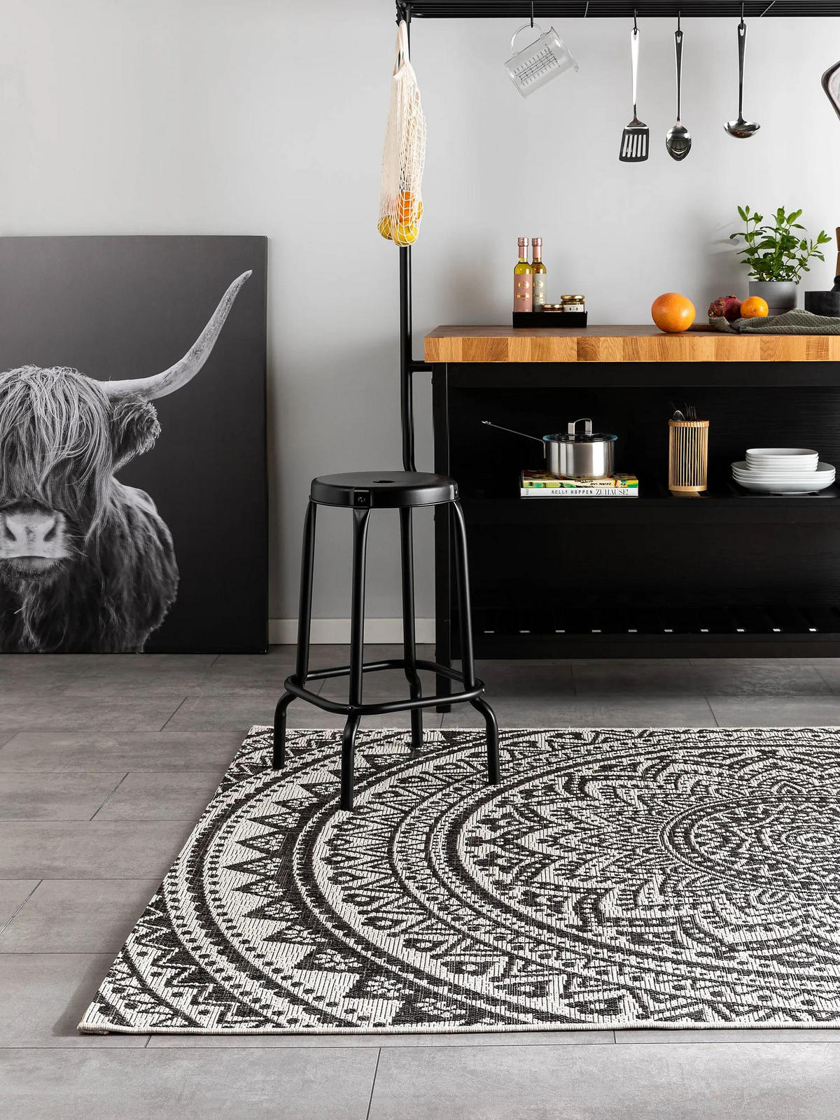 OUTDOORTEPPICH Cleo Weiß/Schwarz 120x170 cm - Weiß, Kunststoff/Textil (120/170cm) - benuta Nest