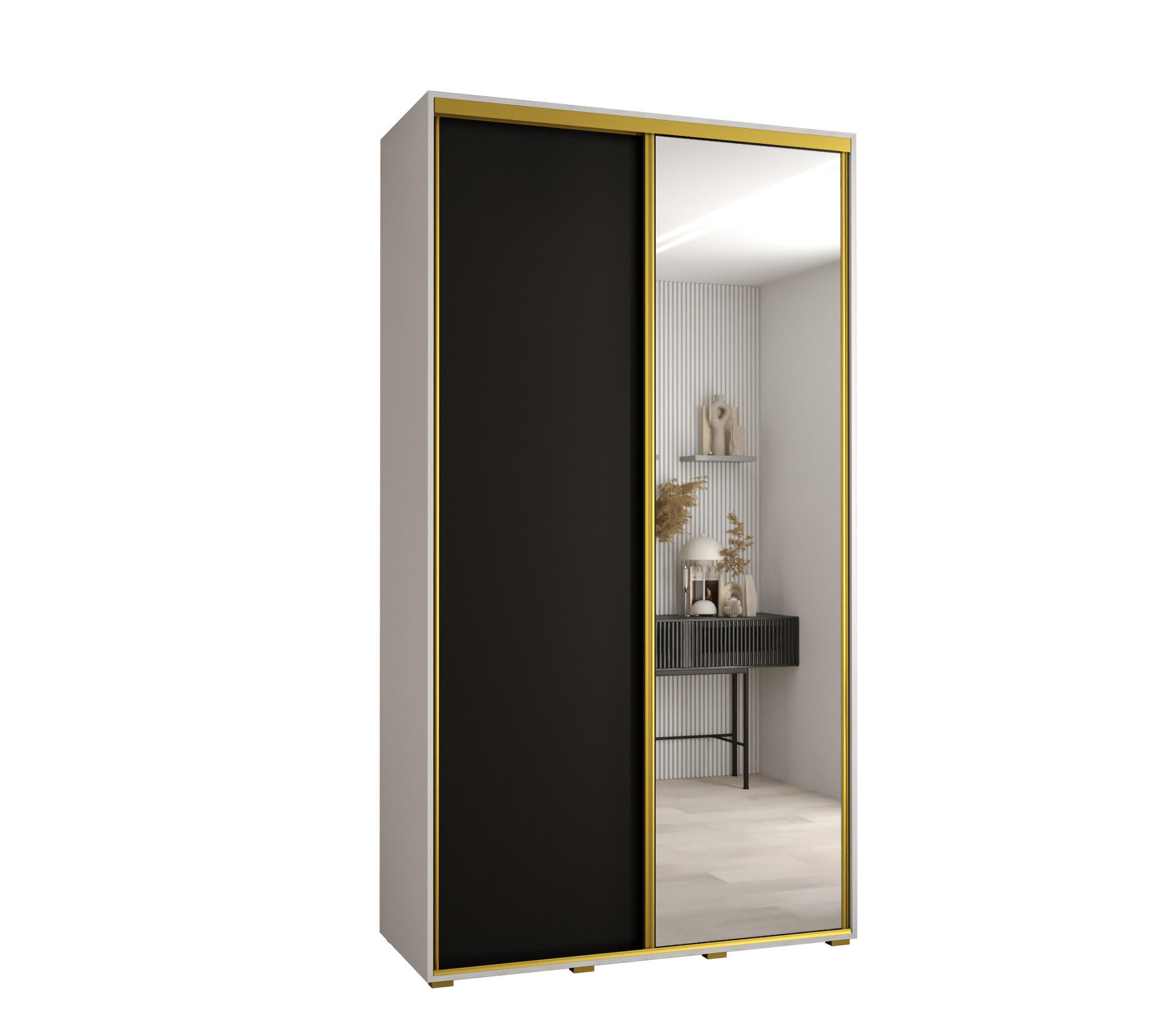 Abiks Möbel Schwebetürenschrank Weiß, Schwarz, Gold 130x235x45 cm