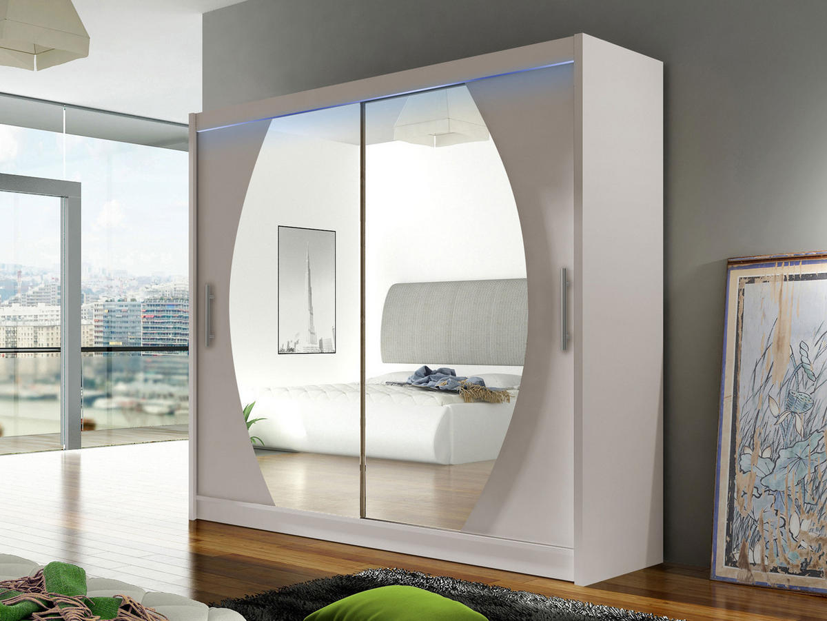 KLEIDERSCHRANK London IV, mit RGB LED Beleuchtung - Kaschmir/Silberfarben, Holzwerkstoff/Kunststoff (180/215/58cm) - MIRJAN24