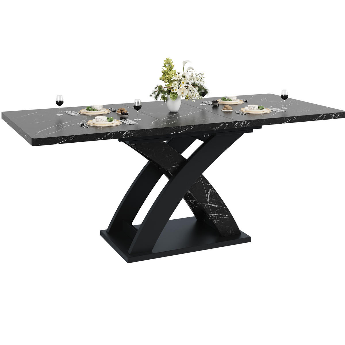 ESSTISCH 120/80/75 cm schwarz aus MDF und Metall ausziehbar - Schwarz, Holzwerkstoff (120/80/75cm) - OKWISH