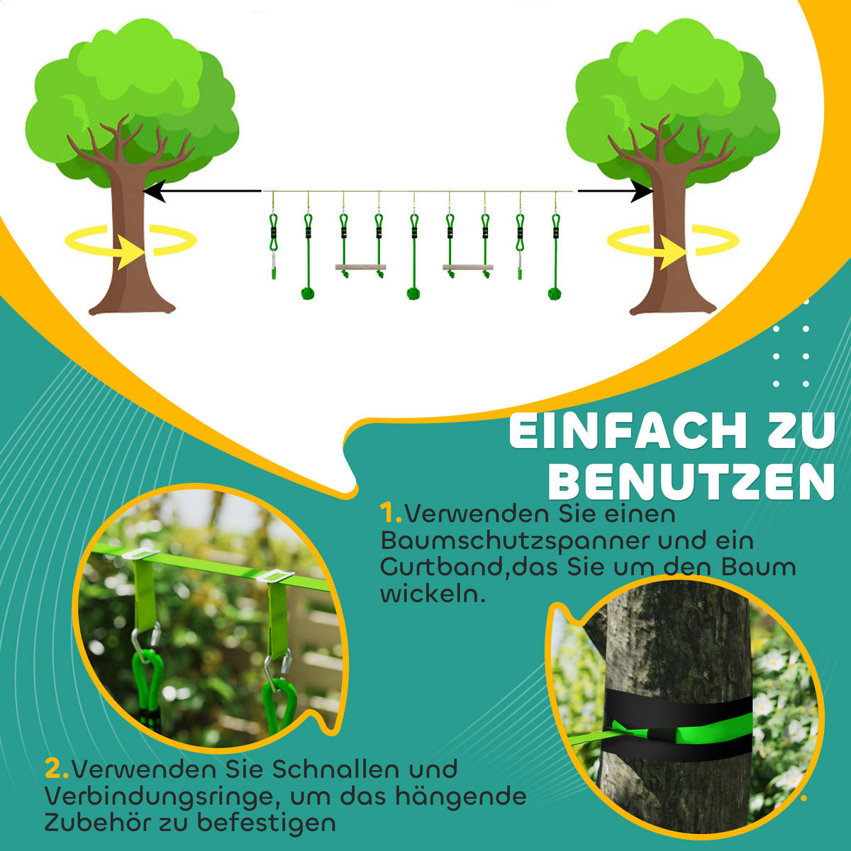KINDER-KLETTERSEIL-SET, Grün, Kunststoff, Polyester - Grün, Kunststoff (5/1000cm) - AIYAPLAY