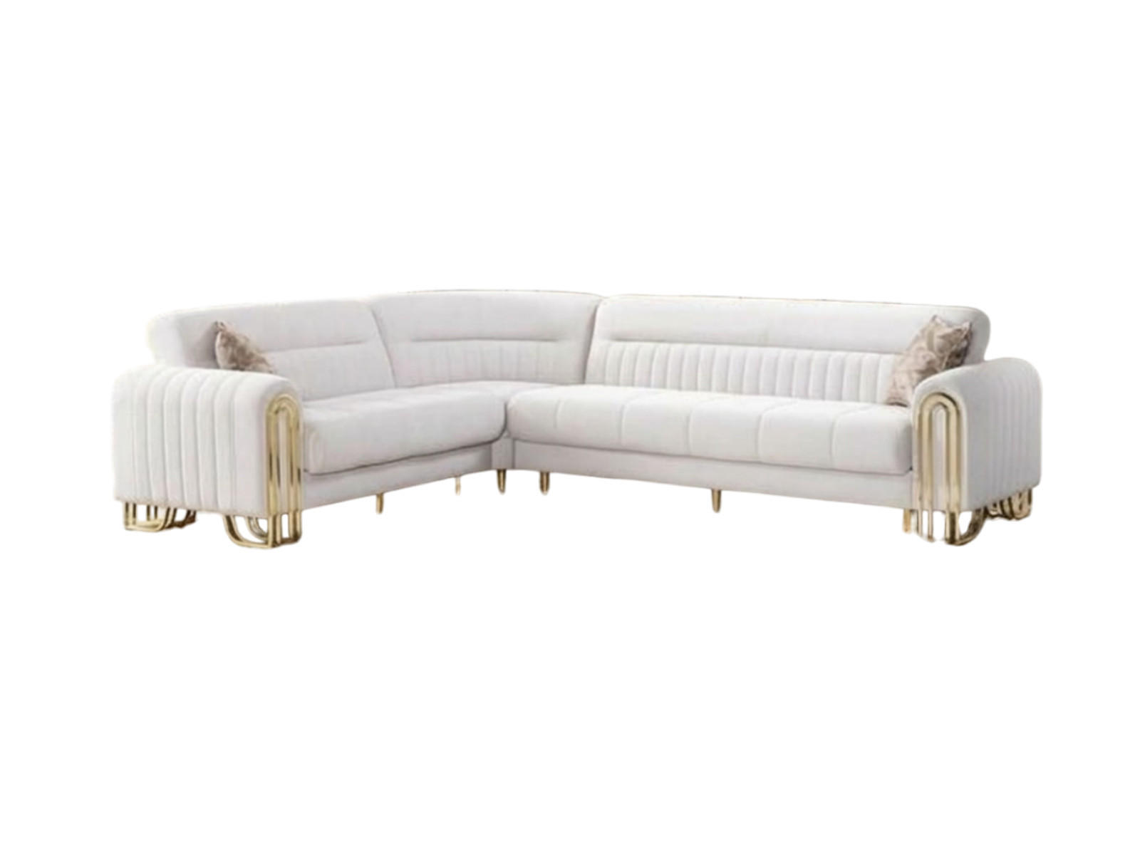 ECKSCHLAFSOFA Multan Creme - Langer Schenkel Rechts - Creme, Holzwerkstoff/Metall (245/310cm)