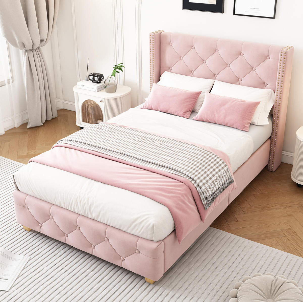 POLSTERBETT aus Samt 90x200 cm in Rosa mit Lattenrost - Rosa, Textil (90/200cm) - Modfu
