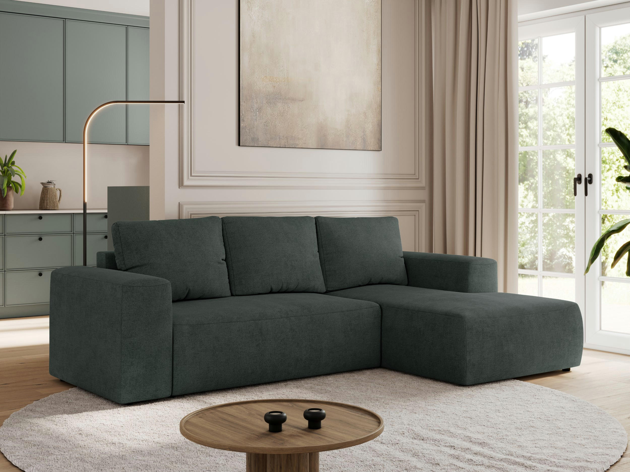 ECKSOFA TRENTINO L Dunkelgrau Stukture - Rechts - Dunkelgrau/Schwarz, Textil (164/266cm) - MKS