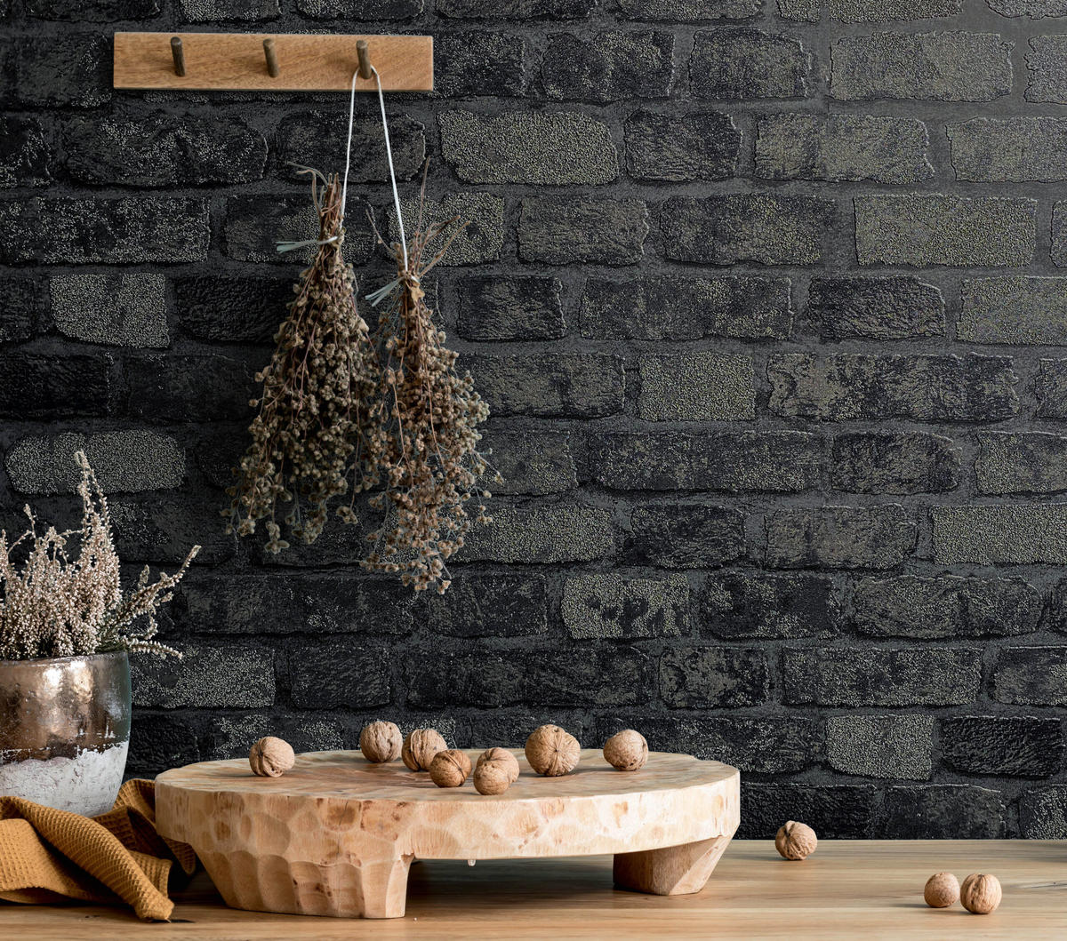 VLIESTAPETE Steinoptik Tapete schwarz - Schwarz, Papier (53/1005cm) - marburg