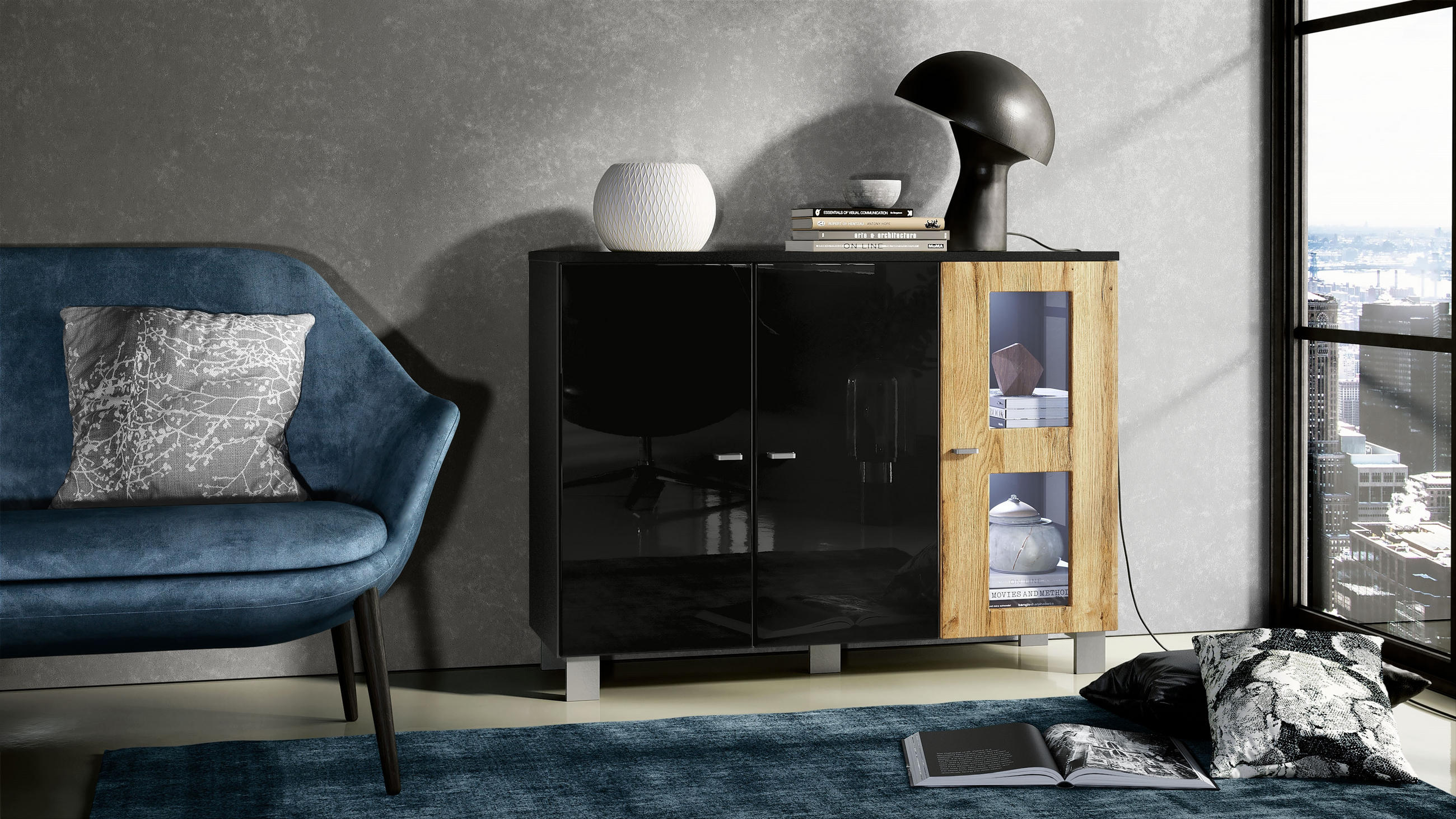 SIDEBOARD Denjo Tür in Eiche Natur - Eichefarben, Holzwerkstoff (107/81/35cm) - Vladon