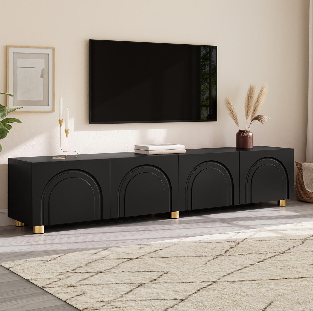 TV-SCHRANK mit 4 Türen 180 x 35 x 40 cm Schwarz mit Metallfüßen - Schwarz, Holzwerkstoff (35/40/180cm) - Beauniv