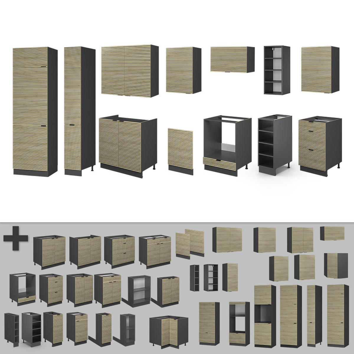 KUCHYŇSKÝ KOUT Fame-Line Dubový panel/antracit - antracitová/barva dubu, kompozitní dřevo (355/81.6/46cm) - Vicco