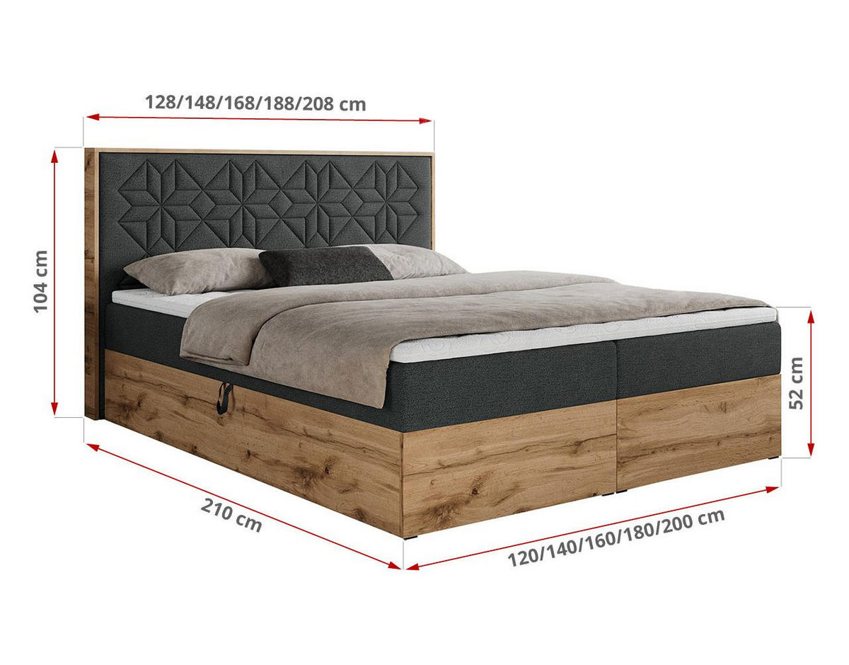 BOXBETT NESSI - 140/200 Dunkelgrau Struktur - H4 - Dunkelgrau, Holz/Textil (140/200cm) - MKS