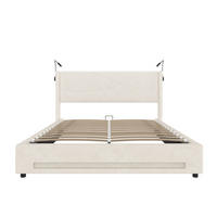 BETT 140/200 cm in Beige – mit Bettkasten, LED, USB und Lattenrost - Beige, Textil (140/200cm) - BEAOK
