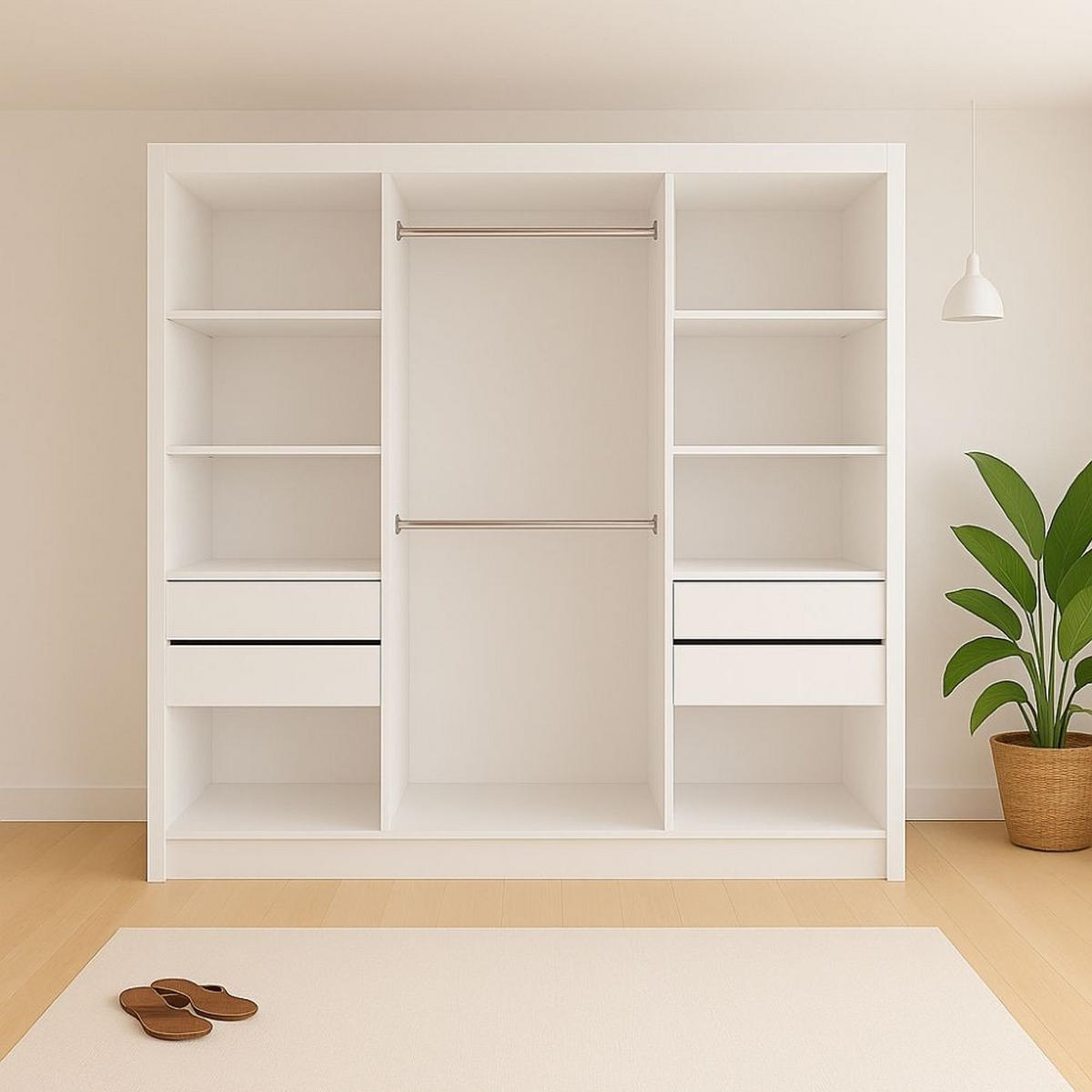 SCHWEBETÜRENSCHRANK Lami mit Spiegel und Lamellen, 215x200x61cm, Weiß+Schwarz - Schwarz/Weiß, Holzwerkstoff (200/215/61cm) - AN-Moebel 4u