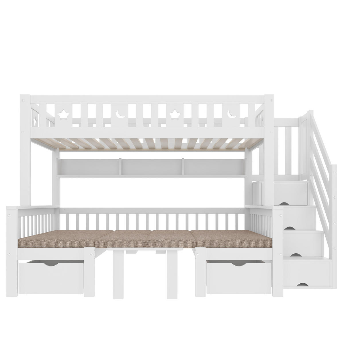 HOCHBETT 90/200 cm in Weiß – mit Klapptisch, Stauraumleiter und Rausfallschutz - Weiß, Holz (90/200cm) - BEAOK