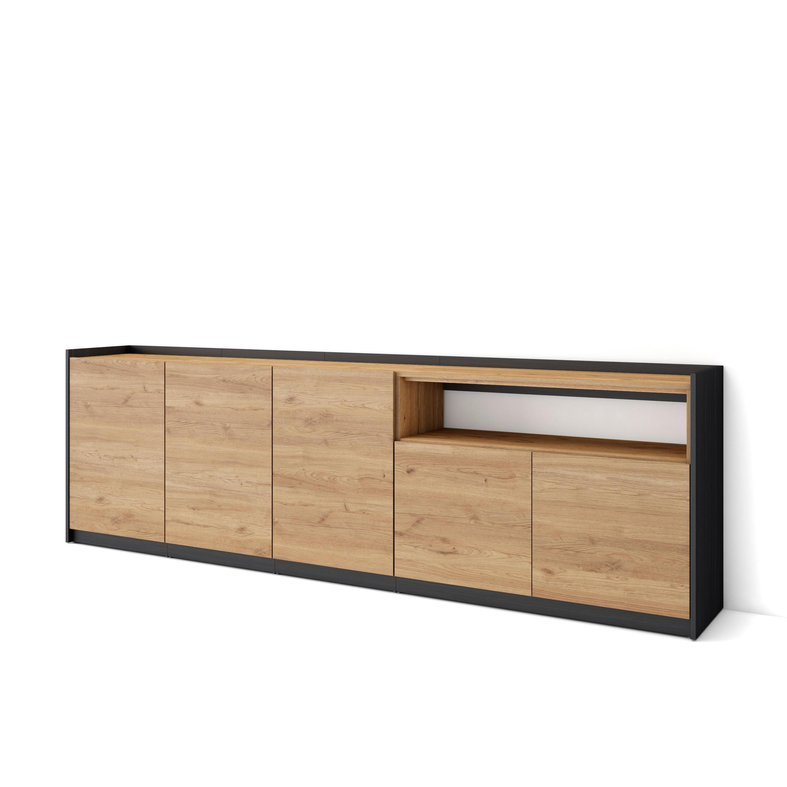SIDEBOARD, Highboard, Eiche Schwarz, 260/37/80cm - Eichefarben, Holzwerkstoff (260/80/37cm) - Skraut Home