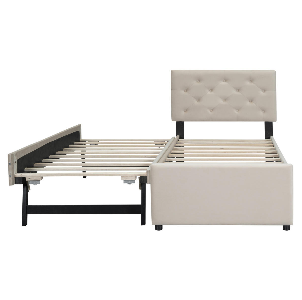 BETT mit Rollbett 90x200 cm Samt Beige - Beige, Metall (90/200cm) - Meubliv