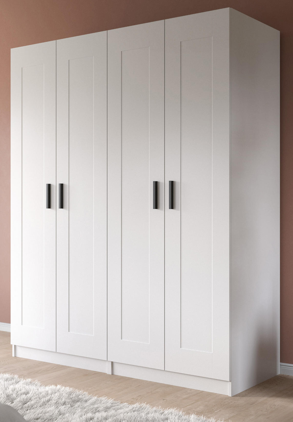KLEIDERSCHRANK in weiß 160 x 194 cm, Drehtürenschrank 4-türig skandinavisch - Schwarz/Weiß, Holzwerkstoff/Kunststoff (160/194/56cm) - Inn.Furn