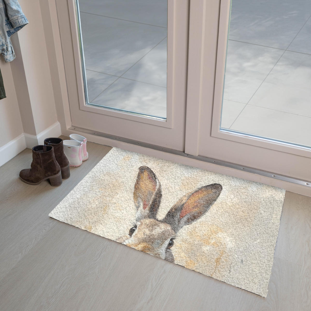 FUSSMATTE Hase - Ohren - Braun 90x60 cm - Beige, Kunststoff (60/90cm) - MuchoWow