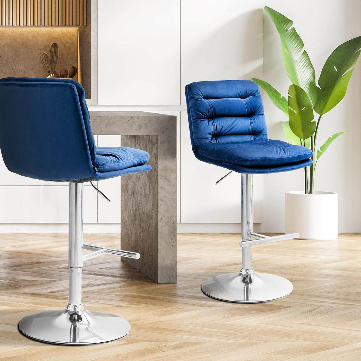 BARHOCKER 2er Set Diamant Samt chrom blau - Blau/Chromfarben, Textil/Metall (42/116/56cm) - TPFLiving