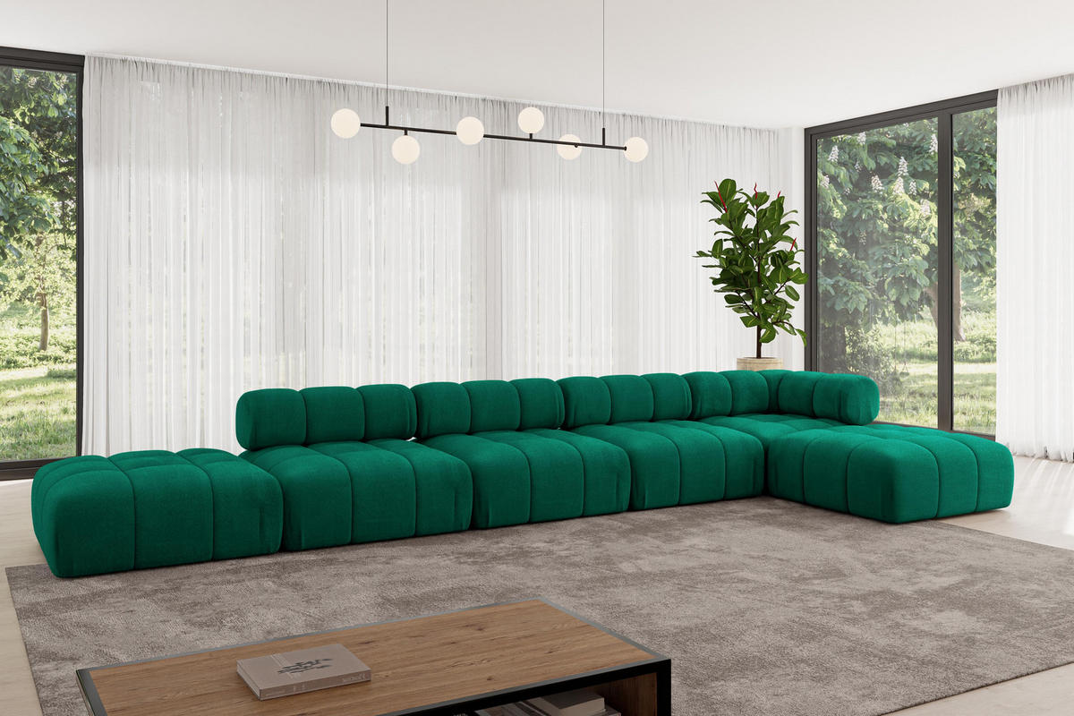 ECKSOFA modulares Sofa Kerru-L3 - 475x190x70 cm Dunkelgrün Velours - Dunkelgrün, Holzwerkstoff/Textil (475/190cm) - ALTDECOR