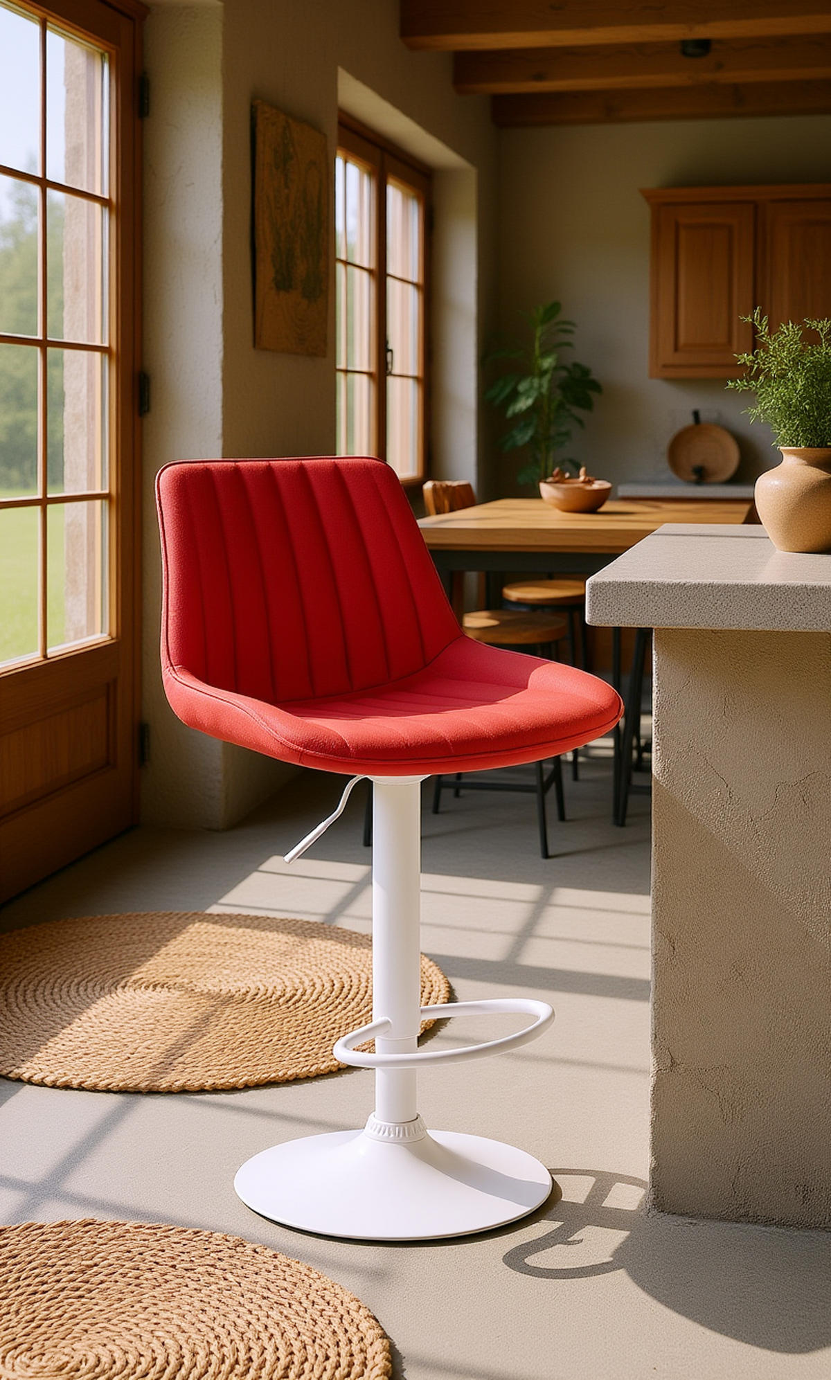 BARHOCKER Tolor Stoff weiß rot - Rot/Weiß, Textil/Metall (49.5/112/50cm) - TPFLiving