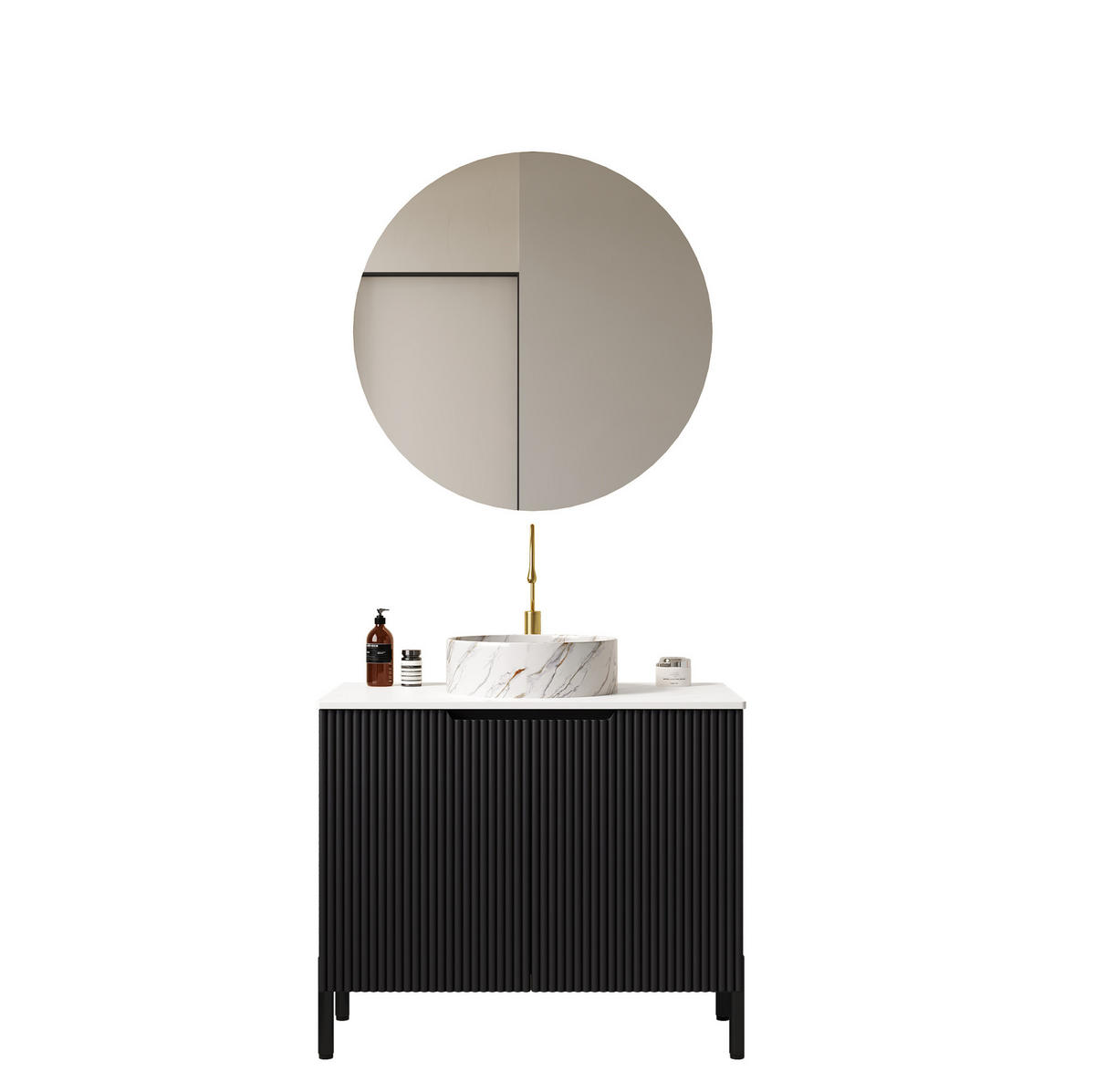 WASCHTISCHKOMBI 76/48/73,8 cm schwarz/weiß aus Keramik und MDF mit Soft-Close - Schwarz, Keramik (76/87/48cm) - OKWISH