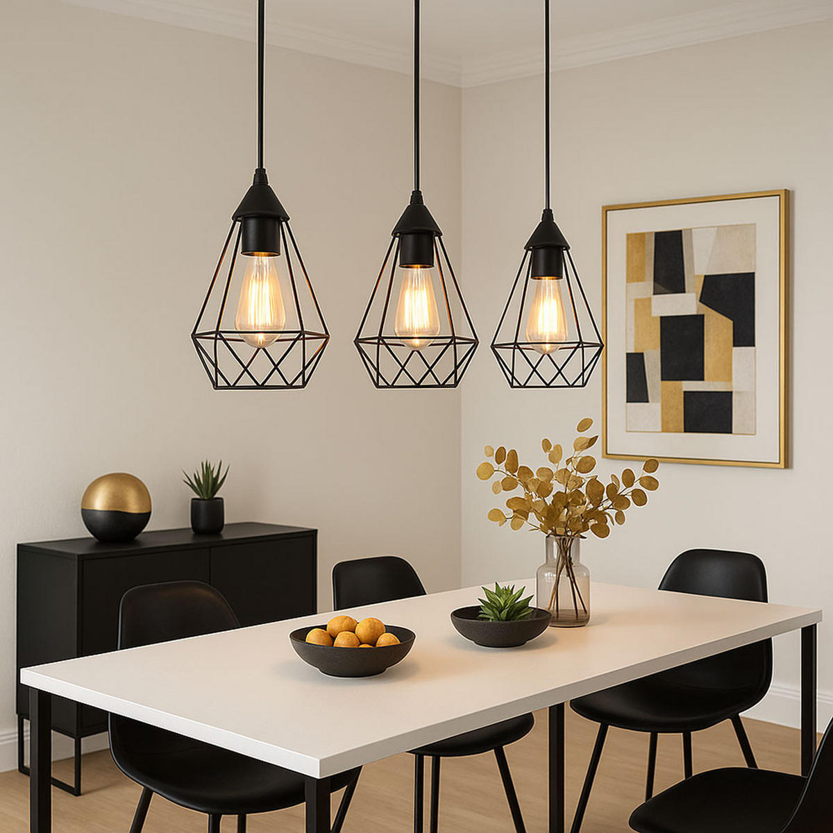 LED HÄNGELEUCHTE Gitterschirme Schwarz - Schwarz, Metall (79/17/120cm) - Globo Lighting