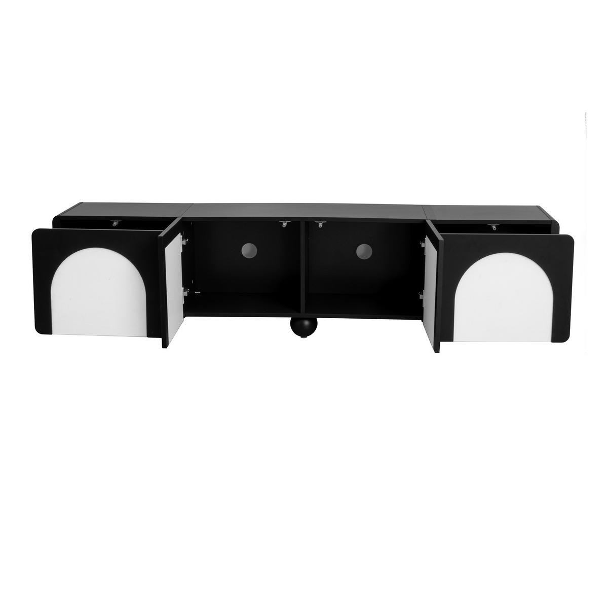 TV-SCHRANK aus MDF und PB 180x38x45 cm Schwarz-Weiß mit 2 Schubladen, 2 Türen und Kabelmanagement - Schwarz, Holzwerkstoff (180/45/38cm) - Modfu