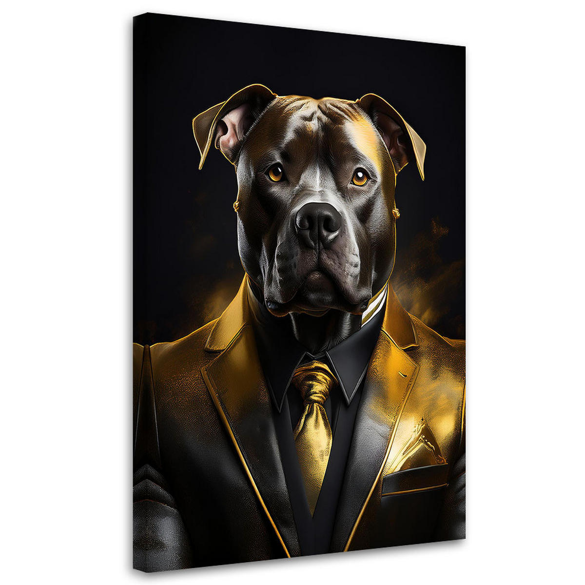 WANDBILD hundetiere im anzug - Goldfarben, Textil (80/120cm) - Feeby