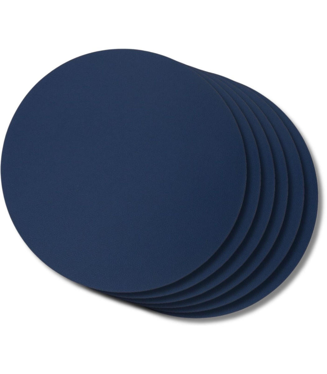 TISCHSET s - Doppelseitig - Veganes Leder - Grau / Blau ø 38 cm - 6 Stück - Blau, Kunststoff (38cm) - Cookinglife