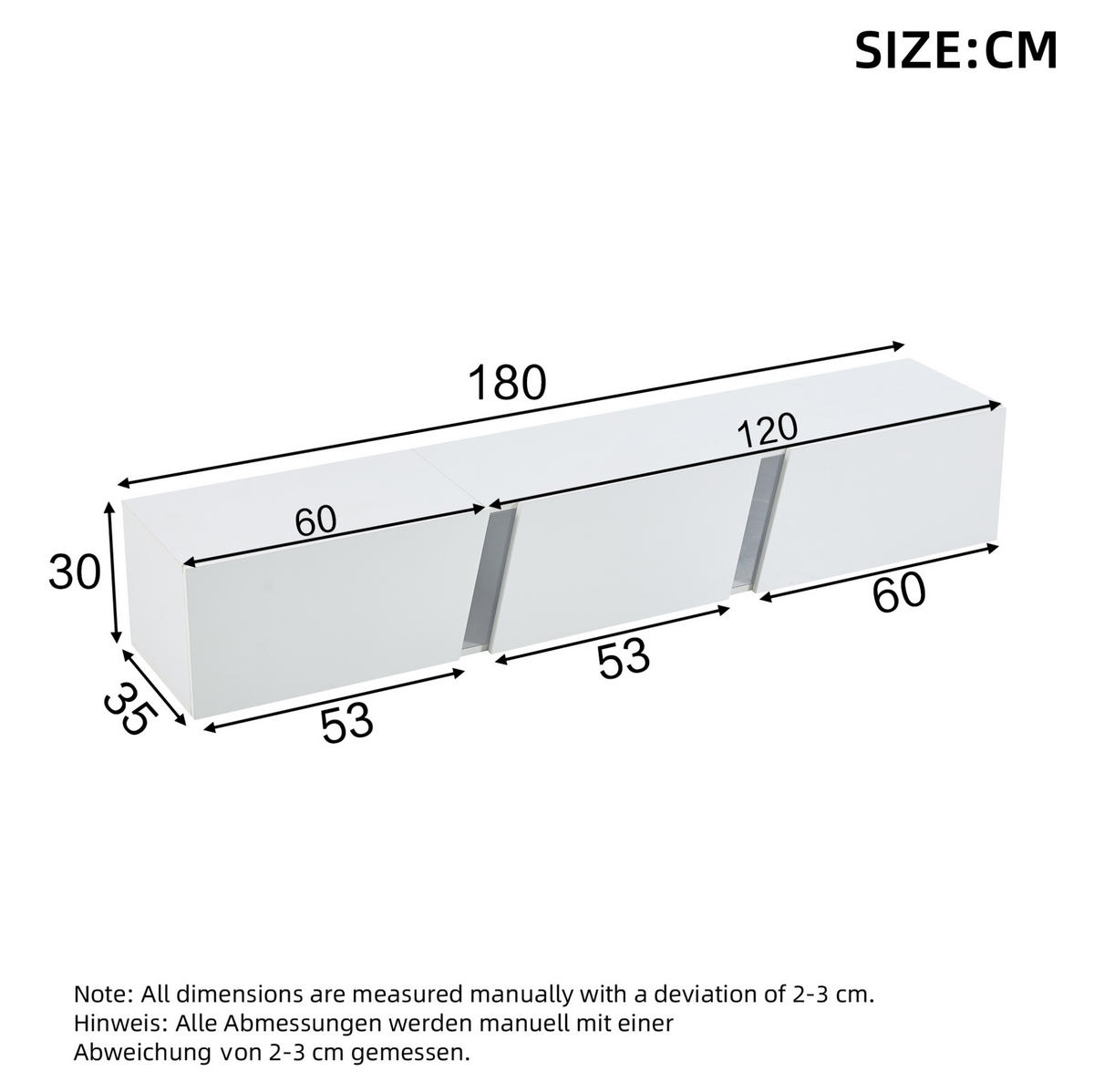 LOWBOARD 180/35/30 cm Weiß aus Spanplatte und Acryl mit LED-Beleuchtung - Weiß, Holzwerkstoff (35/30/180cm) - OKMYHOME