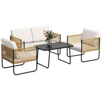 GARTENSET DE-13620 4-teilig mit Glastisch & Kissen Creme - Creme, Kunststoff/Metall - ComfortXL