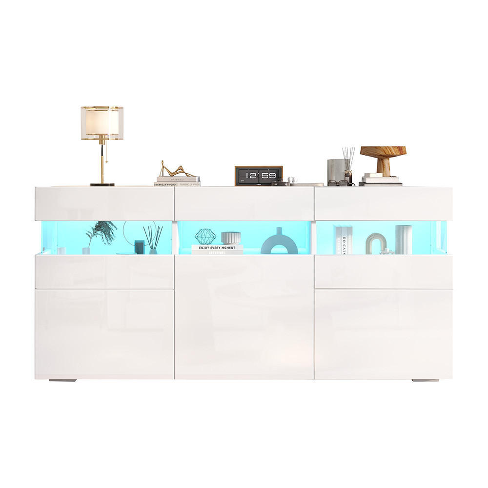 SIDEBOARD 140x40.5x66.5cm mit LED-Lichtleiste,Weiß - Weiß, Holzwerkstoff (40.5/66.5/140cm) - KOMHTOM