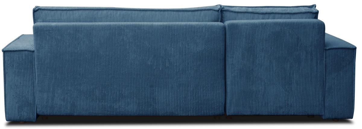 ECKSOFA Hugo L in L-Form mit Schlaffunktion und Bettkasten, Farbe: Blau, Cordstoff, Ottomane Unsiversal - Blau, Textil (244/145cm) - VENASI MÖBEL