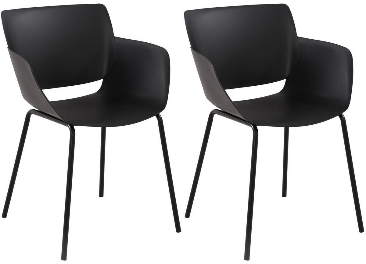 STUHL 2er Set Kunststoff Schwarz - Schwarz, Kunststoff/Metall (58/80/54cm) - CLP