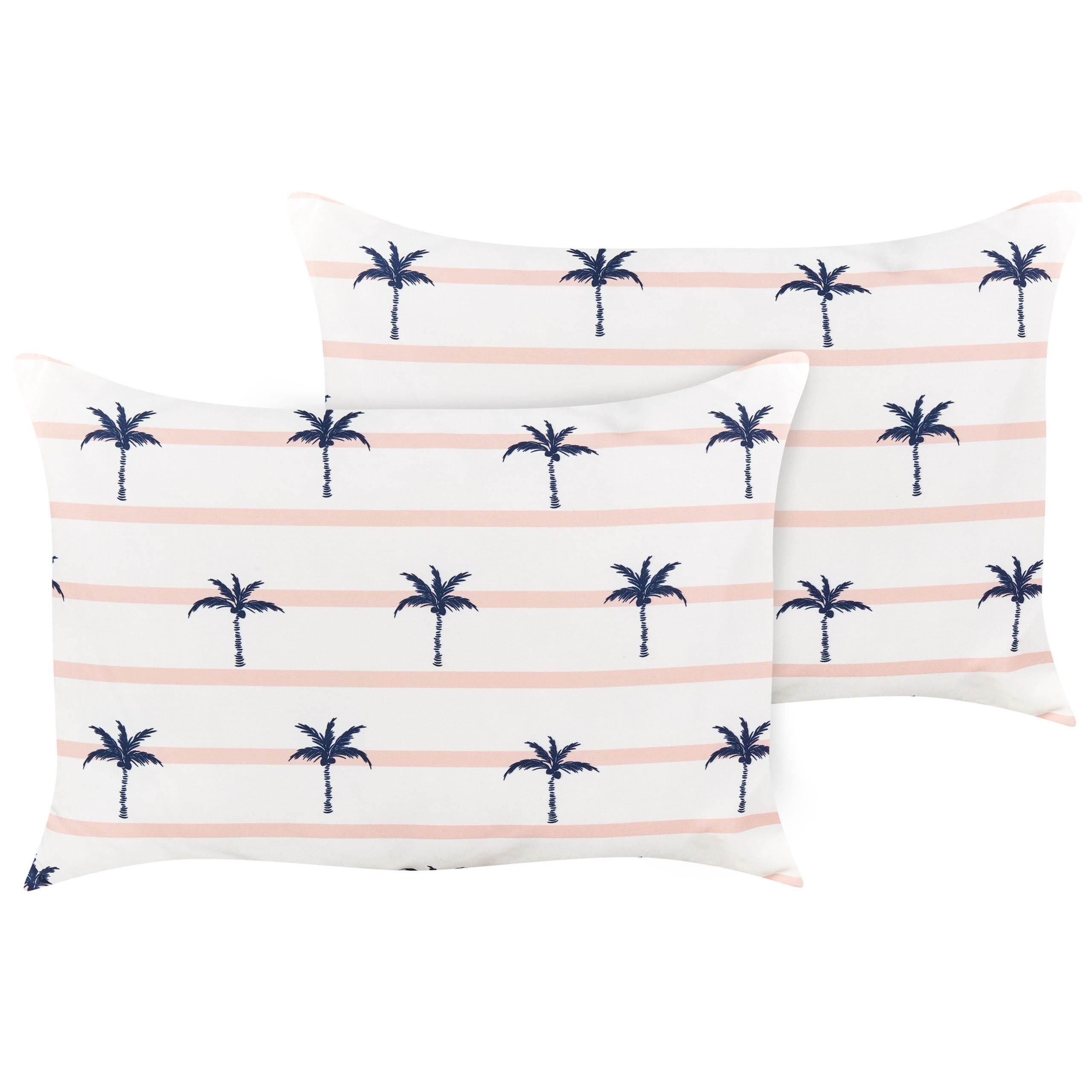 GARTENKISSEN 2er-Set Palmenmuster weiß 40/60 cm Moltedo - Weiß, Textil (40/60cm) - Beliani
