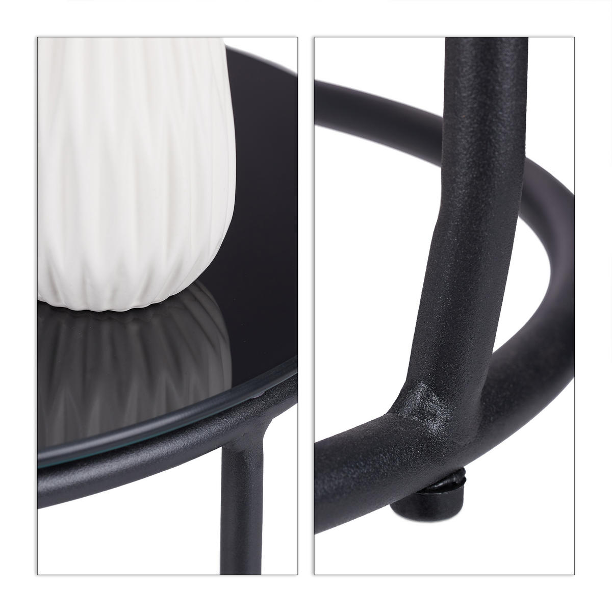 BEISTELLTISCH mit Hocker - Schwarz, Glas/Textil (40/40/40cm) - Relaxdays