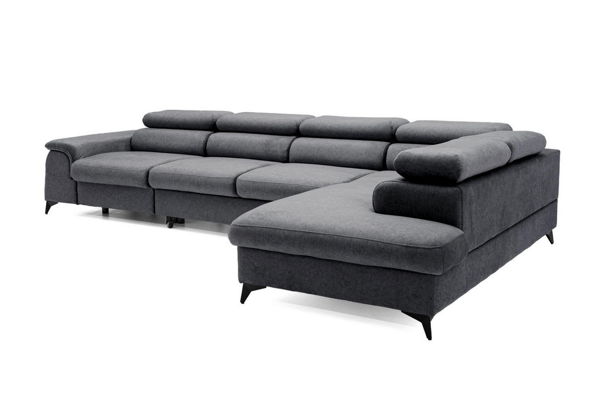 ECKSOFA PLAZA MAXI Rechts mit Schlaffunktion 127x195 Velours Dunkelgrau - Dunkelgrau/Schwarz, Holz/Textil (203/350cm) - Muffo